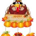 Happy Thanksgiving Turkey Door Hanging for Front Porch, Autumn Farmhouse Hanging Sign for Fall, Harvest & Holiday Decorations - Made of Thick Cardstock