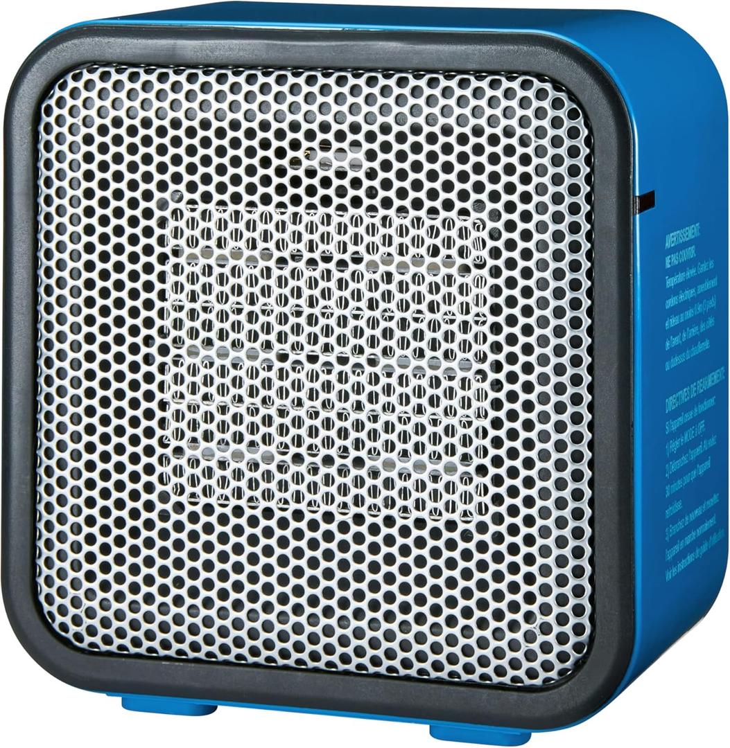 Ceramic Space Heater, Mini Heater for Office Desk, Portable Tent Heater (Indoor Use), 500 W, With Tip-Over Protection, Lightweight (1.4 LBS), Blue, 5.9 x 3.2 x 6 inches