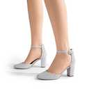 DREAM PAIRS Women's Closed Toe Chunky Heels Ankle Strap Low Block Heels Round Toe Dress Bridal Wedding Pumps Shoes,Size 8,Silver-Glitter,DWUMPU2535