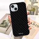 for iPhone 15 Case,Fashion Cute Aesthetic Polka Dot Pattern | Cover for Women | Shockproof Slim Soft TPU and Hard PC Protective Black