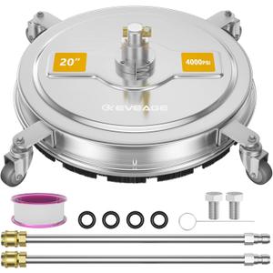 EVEAGE 20" Pressure Washer Surface Cleaner, Power Washer Surface Cleaner with 4 Wheels, Stainless Steel Housing Power Washer Accessories with 2 Extension Wand, 2 Replacement Nozzles, 4000 PSI