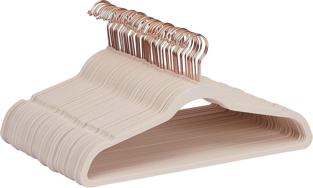 Amazon Basics Slim Velvet, Non-Slip Suit Clothes Hangers, Pack of 50, Blush Pink/Silver