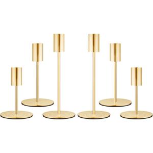Set of 6 French Gold Taper Candle Holders Candlestick Holders, Decor Candle Stick Candle Holder for Table or Mantel Centerpiece, Wedding, Dinning, Party Home Decor