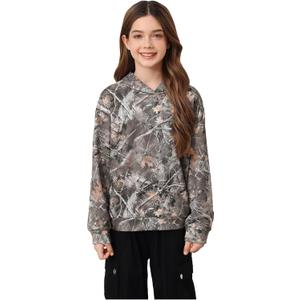 COZYEASE Girl's Graphic Camo Hoodie Long Sleeve Drop Shoulder Hooded Sweatshirts Loose Vintage Pullovers (Green), EU 134, US 9