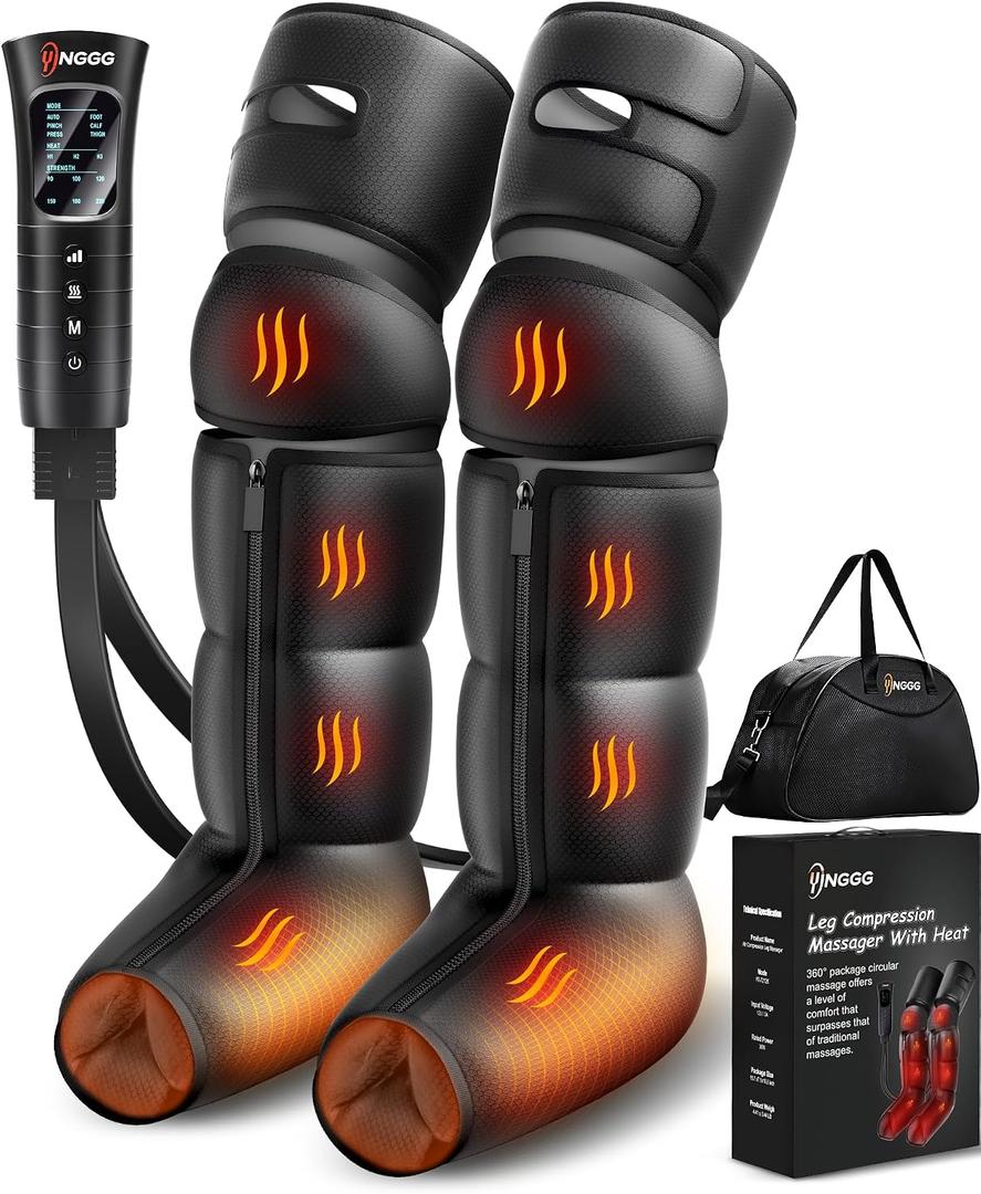 YINGGG Leg Massager with Heat and Compression - Foot and Calf Massage Sleeve with 3 Heat, 6 Intensities, 6 Modes, Compression Boots for Circulation and Pain Relief
