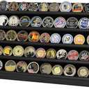 5 Rows Challenge Coin Holder Display Stand Holds 50 Coins for Wall Mount or Tabletop, Solid Wood Military Coin Rack Display Case for Army Collectibles, Black