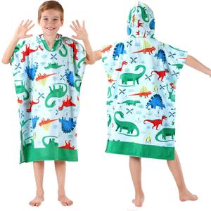 Kids Hooded Beach Towels Wrap for 8-14 Years,Cute Dinosaur Theme Boys Swim Cover Up for Bathroom31"x39" Quick Dry Green Bath Towel Poncho,Perfect for Travel Vacation,Pool Party,Swimming (W31"xH39")