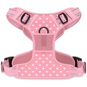 Rnivvi No Pull Dog Harness, Cute Reflective Extra Small Sized Puppy Harness, Adjustable Soft Padded Vest for Small Dogs, Cats, Heavy Duty Pet Vest with Easy Control Handle for Walking, Pink Hearts, X-Small