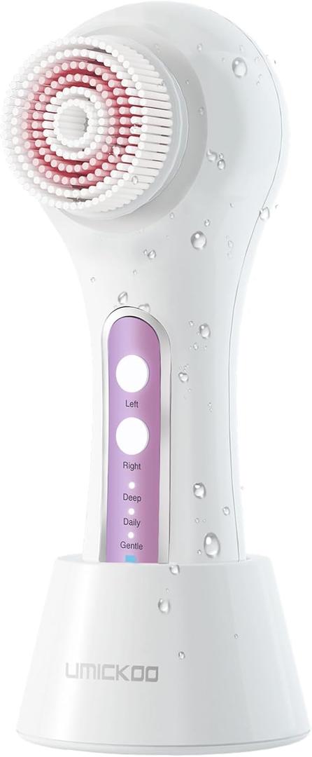 UMICKOO Electric Facial Cleansing Brush, 2-Way Rotating Face Scrubber with 3 Modes, Rechargeable, 5 Brush Heads, IPX7 Waterproof, Deep Pore Cleaning for All Skin Types
