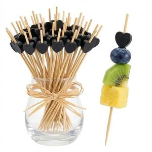 Gdpaddy 500 Pcs Heart Shaped Bamboo Cocktail Picks, 4.7 Inch Fancy Toothpicks for Appetizers, Fruit, Charcuterie Board, Decorative Skewers for Wedding, Valentine's Day, Party Supplies(Black 2)