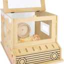 Wooden Hamster Habitat for Dwarf & Roborovski - Starter Enclosure with Acrylic Viewing Panels, Ventilated Top-Opening Design for Desktop Display (Not for Syrian Hamsters)