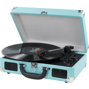 Vinyl Record Player Wireless Turntable Bluetooth 3-Speed Portable Vintage Suitcase with Built-in Speakers, Includes Extra Stylus/RCA Out/AUX IN