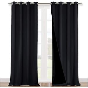 NICETOWN Full Shading Curtains 90 inches Long 2 Panels Set for Windows, Super Heavy-Duty Black Lined Blackout Curtains for Bedroom, Privacy Assured Window Treatment (Black, 52 inches W)