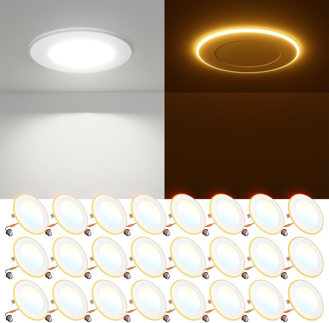 FREELICHT 24 Pack 4 Inch LED Can Lights with Night Light, 5CCT Selectable Flat Retrofit Recessed Lighting, 7W, 700LM, Dimmable, ETL & FCC