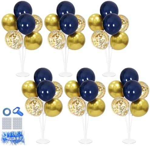 ZJDHPTY 6 Set Balloon Stand with Blue and Gold Balloons Centerpiece Table Decorations for Birthday Wedding Anniversary Father's Day Retirement New Years Graduation Decorations Class of 2026
