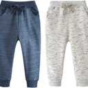 Little Boys Cartoon Pattern Cotton Drawstring Elastic Sweatpants Sport Jogger Pants with Pocket (3-4T, 2pcs-anavy+gray)