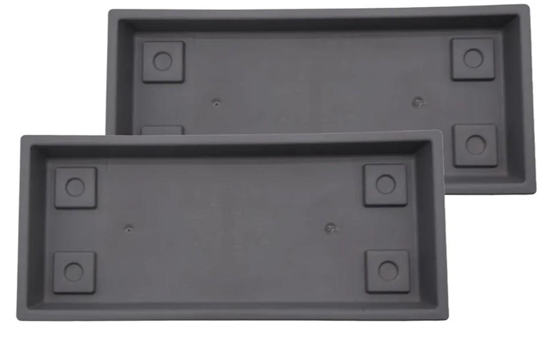 The HC Companies 23.5 Inch Venetian Rectangular Plant Saucer - Indoor Outdoor Plastic Plant Trays for Pots - 23.5"x7.5"x1.3" Warm Gray (2 Pack)