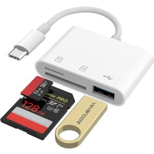 USB C SD Card Reader for iPhone 17/16/15, AIDOUBARA Memory Card Reader with SD Micro SD and USB Port, Digital Camera Adapter Compatible with iPad, Mac, MacBook, Kodak Pixpro and More Type C Devices