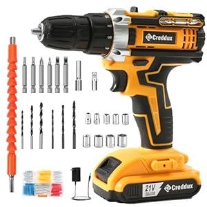 Creddux Cordless Drill Set 21v Power Drill Cordless With Battery & Charger, 84pcs Accessories Electric Drills Variable Speed, 3/ 8" Keyless Chuck, Built-In Level and 2 Driver Bits Bule kit orange kit