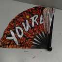 Decorative Rave Hand Fan  Large Folding Fans for Festivals, Drag Queen & Burlesque  Cute Holographic Rave Accessories for Women and Men (You're Hot)