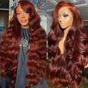 Arqyu Lace Front Wigs Human Hair 200% Density HD Lace Front Wigs Synthetic Hair Pre Plucked Natural Color Glueless Wig (reddish brown wig, 30 INCH)