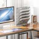EasyPAG 5 Tier Wall File Holder, Mesh Hanging Folder Organizer with Classify Label, Versatile Desk File Holder, Vertical Wall Mounted Mail Organizer for Office Home Cubicle, Silver