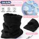 EBMORE Girls Kids Ruffle Socks Uniform School Dress Crew Cotton Textured Breathable Socks 6 Pairs (Black)