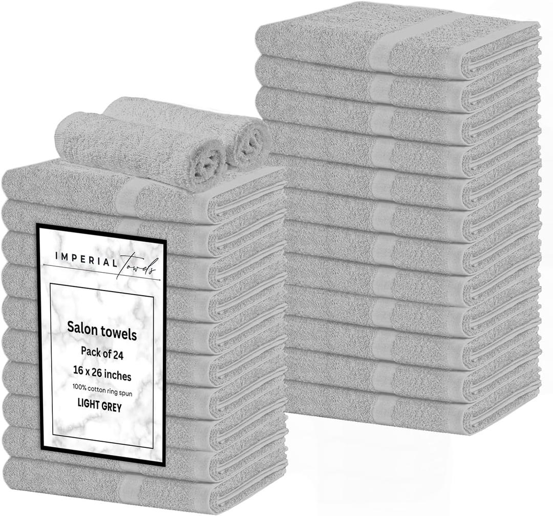 Hand Towels (Pack of 24) Grey Economy Salon Towels - 100% Cotton Spa Towel 16 x 26 Inches Highly Absorbable, Facial Gym Towel, Hair Towels Face Towel Bulk