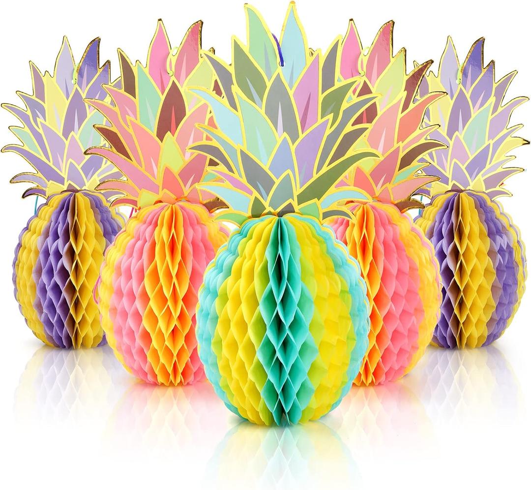 Hiceeden 12 Pack Pineapple Party Centerpieces, Tropical Pineapple Honeycomb Hanging Decor, Hawaiian Table Decorations for Luau Party Summer Beach, 3 Colors