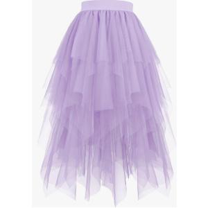 Hanpceirs Women's Tulle Skirts High Low Layered A-line Midi Skirt Irregular Tutu for Women XXL