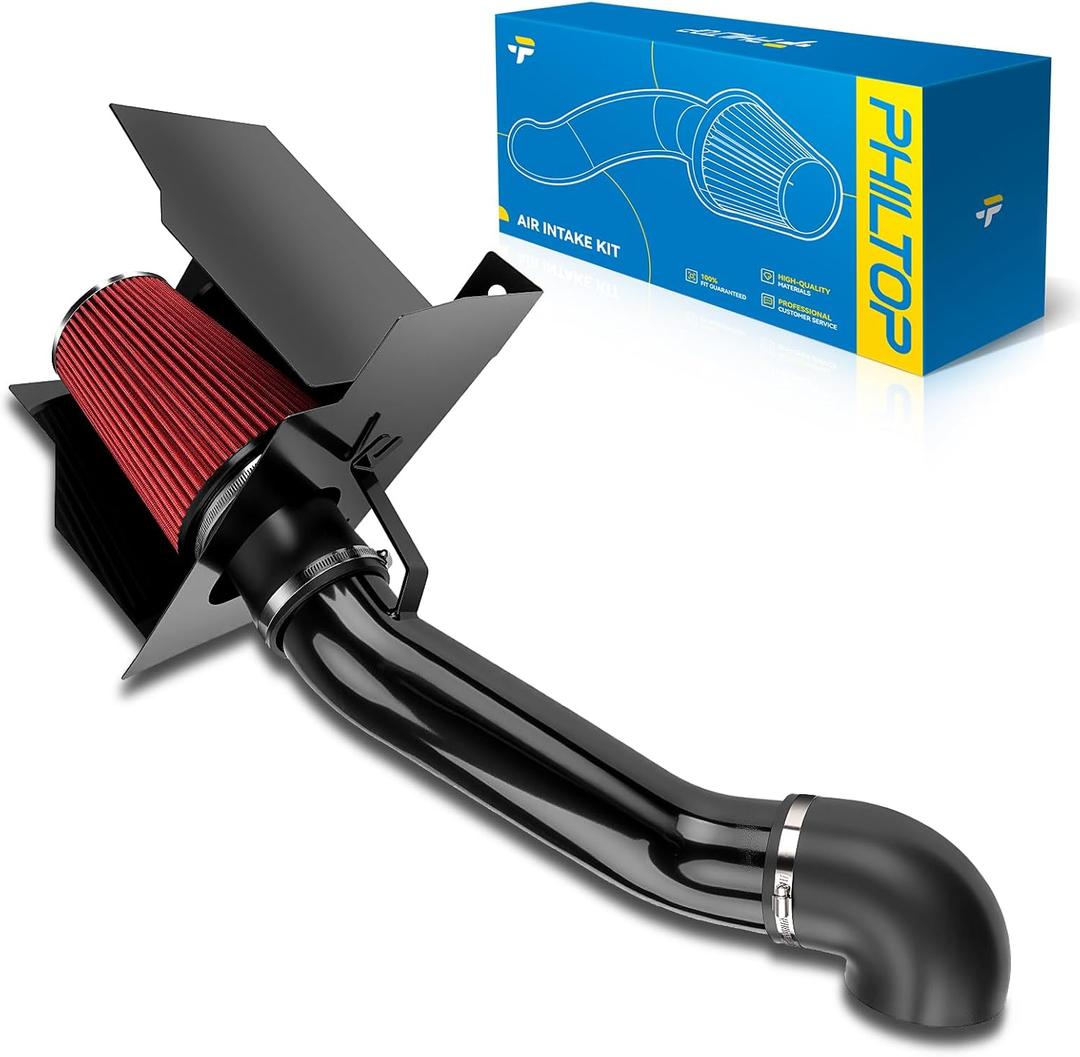 PHILTOP 3.75" Cold Air Intake Kit System + Heat Shield Compatible with Hummer H2 2003 2004 2005 2006 2007 2008 2009, High Performance, Red