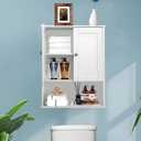 Bathroom Cabinet Wall Mounted Over Toilet Storage Cabinet 20x28 Inch White Wood Wall Space Saver Medicine Cabinets for Bathroom Storage with Adjustable Shelf, 2 Doors, Soft Hinge, 8x20x28 In