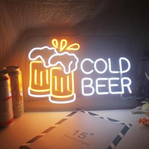 Cold Beer Neon Sign for Business & Home Bar - Durable Flexible PET LED Light for Pub, Man Cave, Garage - Unique Gift for Men, Dad, Bar or Club Oweners - 17" x 11.5"