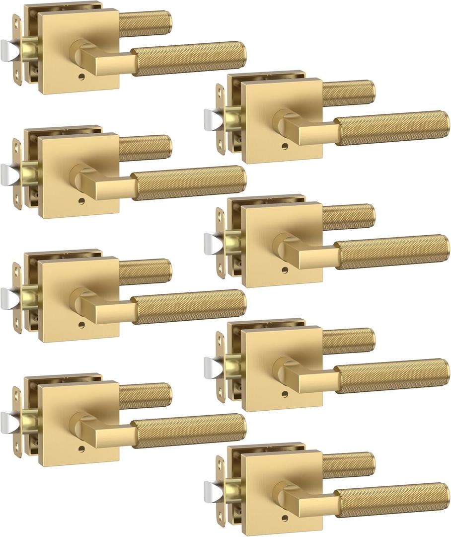 Asidrama 8 Pack Champagne Bronze Privacy Door Handles, Door Lever with Door Knobs Indoor for Bedroom or Bathroom, Heavy Duty Door Handles Interior with Locks for Left Right Sided Doors