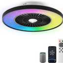 Smart LED Ceiling Light with Fan,RGB Ceiling Fan Lights, Stepless Dimming, 60CM Modern Fan Lighting,Ceiling Fan with RGB Light for Living Room, Dining Room, Bedroom (Black(24" & RGB & Alexa Compatible))