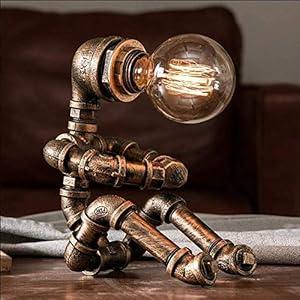 LCYFBE Creative Iron Robot Table Lamp Retro Robot Water Pipe Table lamp Bar Restaurant Cafe Steampunk Decoration