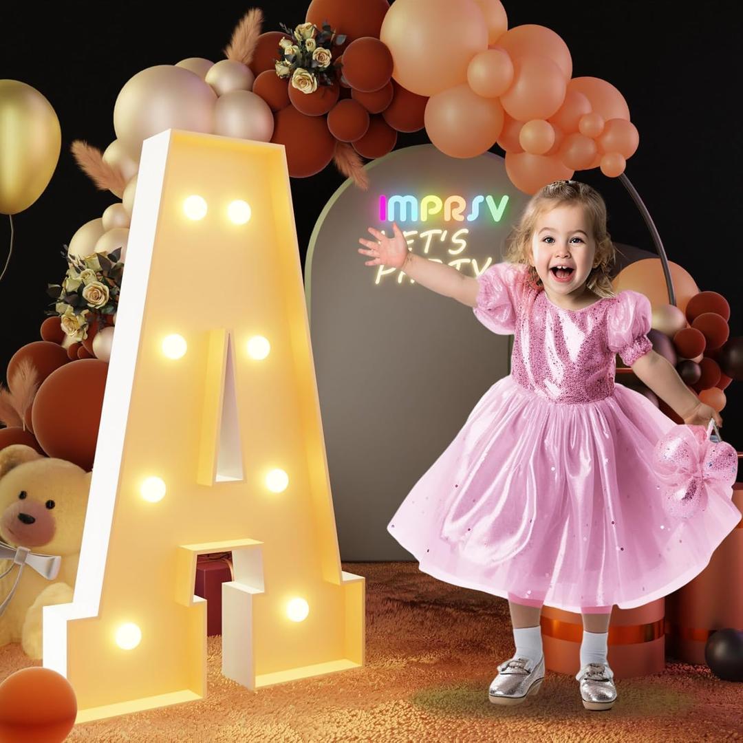 imprsv 3FT Block Marquee Letters Light Up Letters for Birthday Baby Shower Party Backdrop Decor, Large Light Up A for Wedding Decorations Engagement Party Decorations