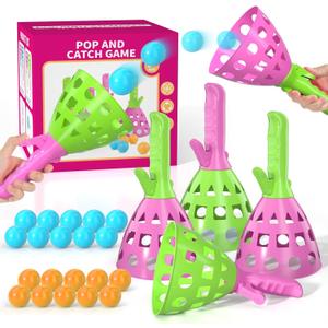 Pop Pass Catch Ball Game Set  4 Launchers, 20 Balls, Toss and Catch Outdoor Toys for Kids Ages 3-8, Indoor Yard Beach Pool Game, Party Favor for Kids Adults