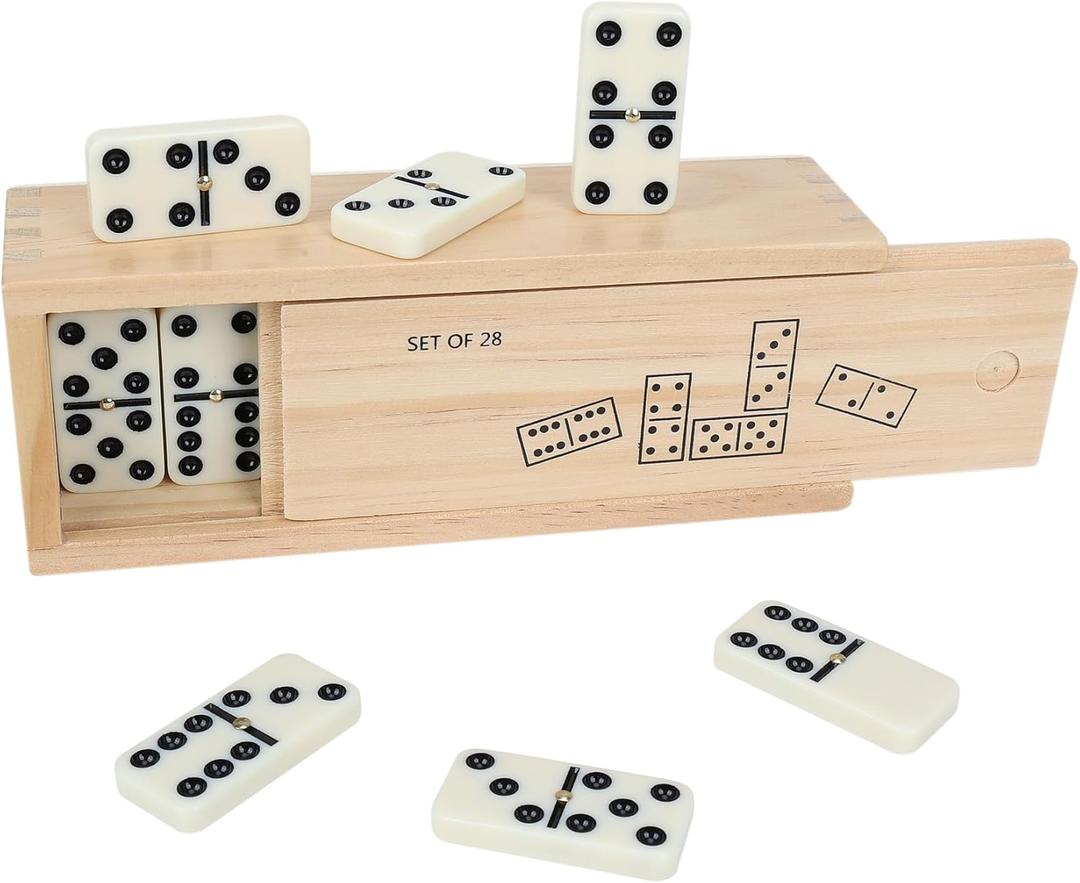 GOTHINK Dominos Set for Adults with Leather Box - Tile Dot Dominoes Games Set for Family Night Travel Game - Classic Party Board Game Ideal (Double 6 Dominoes with Wooden Box)