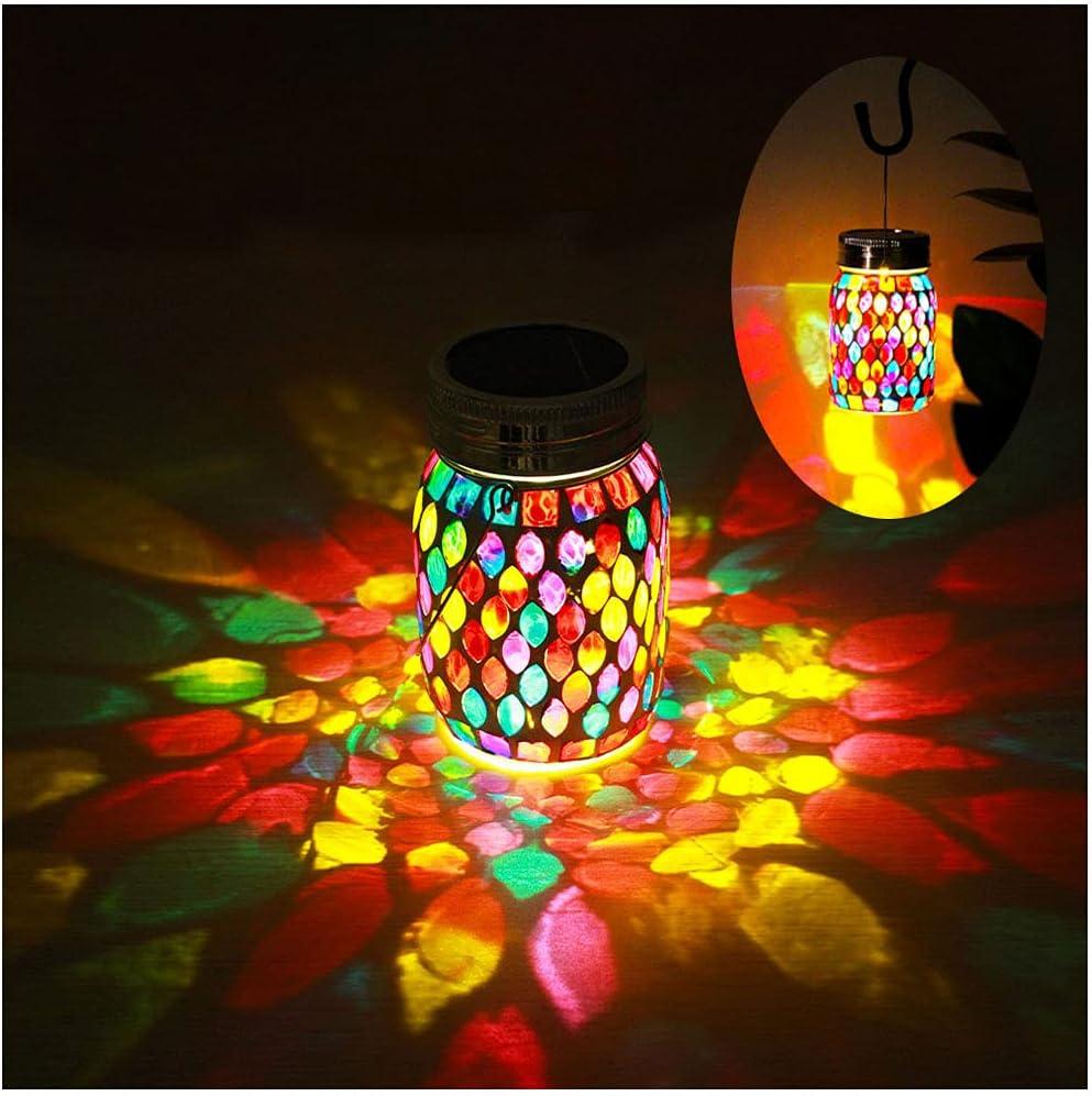 Mosaic Lights Outdoor Hanging Lanterns, Rechargeable Mosaic Solar Lanterns Outdoor Waterproof Solar Night Lights Table Lamps for Decorations