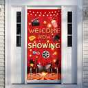 Moukeren Movie Night Party Door Cover Sign Theater Supplies Welcome Now Showing Movie Night Party Backdrop for Wedding Theater Birthday Accessory, 71 x 35.4 Inches