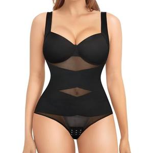 Nebility Shapewear Bodysuit for Women Tummy Control Waist Trainer Backless Body Shaper V-Neck with Built-in Bra Size, Black, 3XL