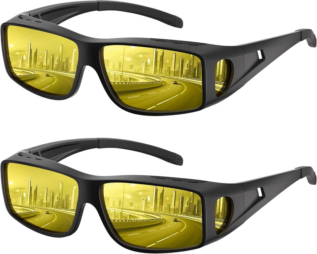 Fanshen Night Driving Glasses for Men Women, Fit Over Night Vision Glasses Anti Glare Polarized Lens with UV Protection