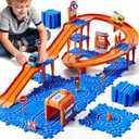 Toddler Puzzle Race Cars Track Toys for Kids Age 3-5 2-4 Years, 59PCS Puzzles Car Track Set Includes 2 Cars and Road Signs, Educational Birthday Gifts for Kids, Boys and Girls