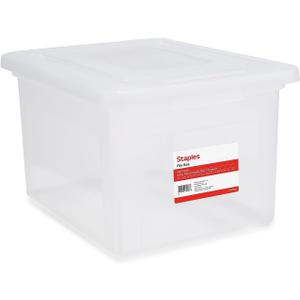 STAPLES Hanging File Folder Box, Storage Bin Organizer, Snap Lid, Letter & Legal Size Documents, Clear, 4 PAck