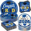 180Pcs Graduation Party Plates and Napkins,2026 Graduation Party Supplies Includes Blue Disposable Paper Plates and Cocktail Napkins Set for Congrats Grad Party Decorations, Serves 60