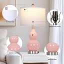 Rinweey Double Gourd Ceramic Table Lamps Set of 2, Modern Pink Bedside Lamps for Night Stand, Contemporary Nightstand Lamps for Bedroom Living Room (Bulb Included)
