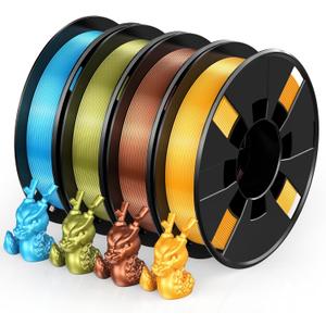 ENTINA 4 Colors Silk Shiny 3D Printer Filament Bundle, PLA Filament 1.75 mm for 3D Printers, Dimensional Accuracy +/- 0.02 mm, 200g x 4 Spools Set