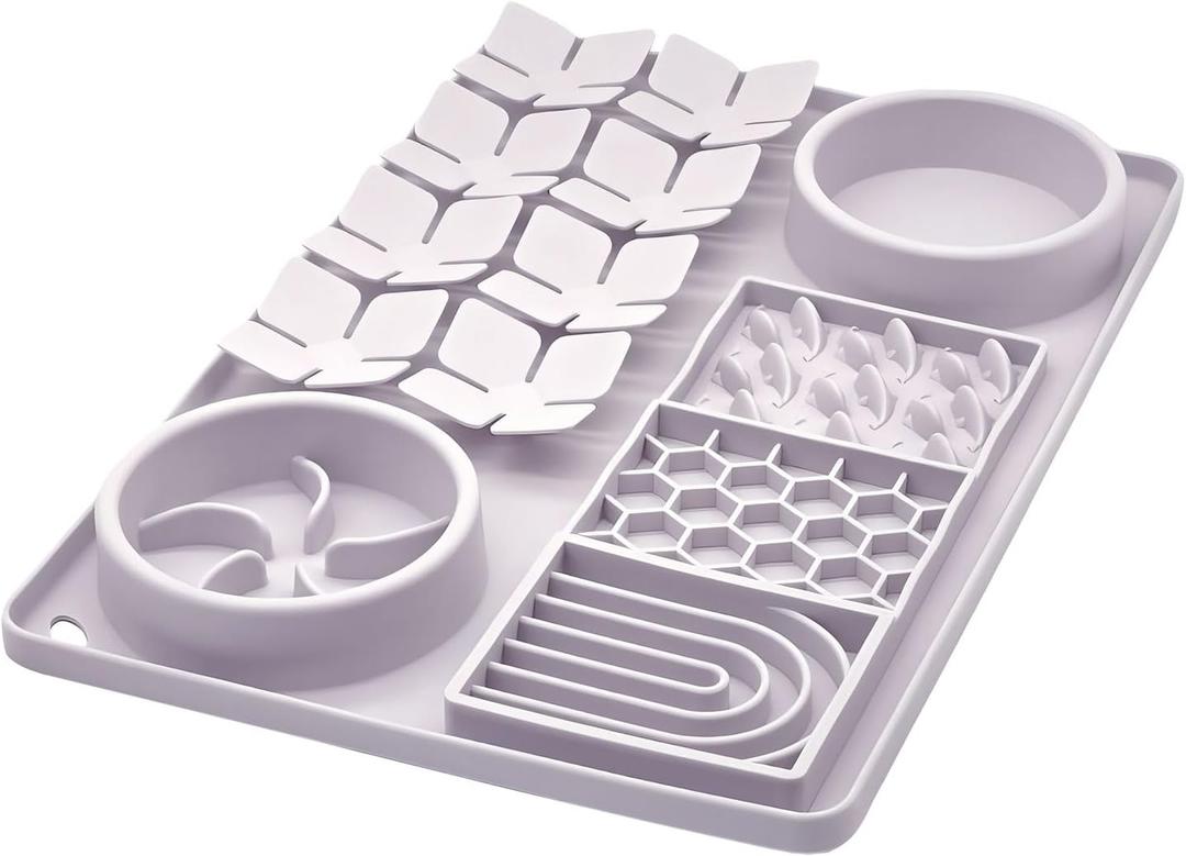 Slow Feeder Bowl, Silicone Lick Mat with Suction Cups for Dog Cat, Snuffle Mat for Pet Smell Training, Puzzle Toys for Bored Puppy, Sniff Mat for Slow Eating and Keep Busy, Lavender Gray (15.75" x 10.5" x 1.2")