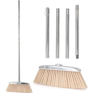 Indoor & Outdoor Brooms, VOOWO 46 Kitchen Broom with Long Handle, Heavy Duty Brooms for Home Kitchen Broom for Office, Angle Brooms for Sweeping with Stainless Steel Handle